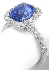 Outstanding Ceylon Cushion Cut Blue Sapphire and Diamond Rings in 14k white gold