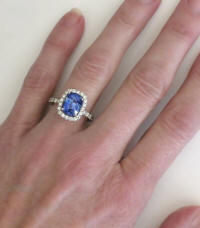 Outstanding Ceylon Blue Sapphire and Diamond Halo Ring in 14k
