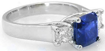 3 Stone Unheated Ceylon Blue Sapphire and Diamond Ring