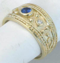 Etruscan Sapphire Diamond Ring in 14k yellow gold