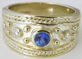 Etruscan Style 0.37 ctw Sapphire and Diamond Ring in 14k yellow gold