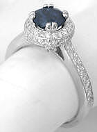 Dark Blue Sapphire Diamond Halo Engagement Ring