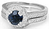 Dark Blue Sapphire Ring with Diamond Halo
