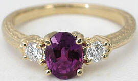 Magenta Sapphire and Diamond Ring in 14k yellow gold
