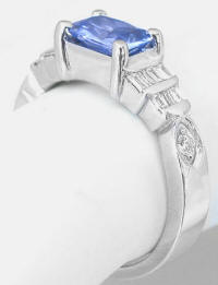 Radiant Cut Sapphire and Baguette Diamond Rings in 14k white gold