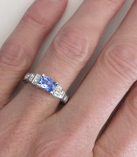 Radiant Cut Blue Sapphire Baquette Cut Diamond Rings in 14k gold