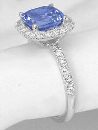 8mm Cushion Cut Ceylon Sapphire Diamond Rings in 14k