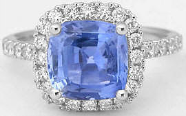 3.62 ctw Ceylon Cushion Cut Sapphire & Diamond Ring in 14k white gold