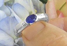 East West Set Oval Natural Sapphire Ring in 14k white gold for sale