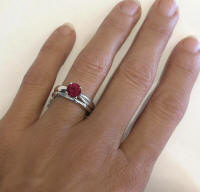 White Gold Round Ruby Engagement Ring with Wedding Band