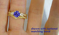 6.5mm Natural Round Tanzanite and Pear Cut White Sapphire Engagment Ring and Band Set