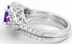 Tanzanite, Pink Sapphire and Diamond Engagement Ring and Wedding Band