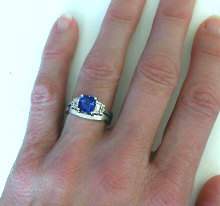 Cushion cut tanzanite (aaa grade) (highest grade) band ring in 14k white gold
