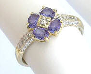 Genuine Tanzanite and Real Diamond Flower Ring in solid 14k yellow gold for sale