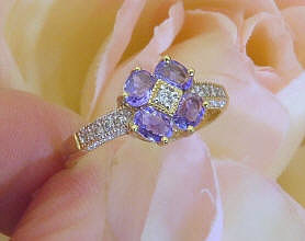 14k yellow gold Genuine Tanzanite Flower Ring for sale