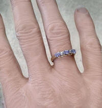 Stackable Oval 3 stone east west set Natural Tanzanite and Diamond Accent Ring in 14k yellow gold