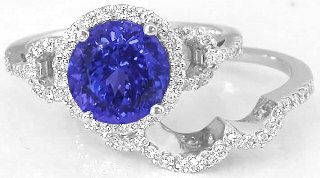 Round Tanzanite and Diamond Engagement Ring in 14k white gold