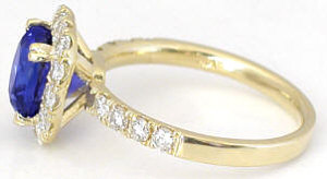 AAA Tanzanite and Diamond Halo Ring in 14k yellow gold