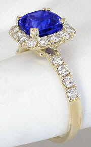 Cushion Cut Tanzanite Rings in 14k yellow gold band