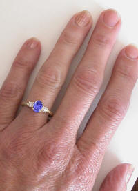 Engraved Tanzanite and White Sapphire Ring in 14k yellow gold