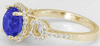 Diamond Halo and Tanzanite Ring in 14k Gold