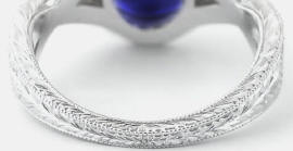 vintage style tanzanite ring with engraving in 14k white gold