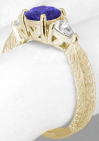 Round Tanzanite Three Stone Rings in 14k Yellow Gold