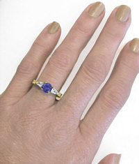Tanzanite Three Stone Rings without Diamonds in 14k Yellow Gold