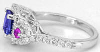 Princess Cut Tanzanite Pink Sapphire Engagement Rings in 14k white gold