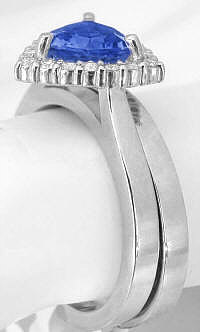 Trillion Diamond Halo Engagement Ring and Matching Band with Tanzanite