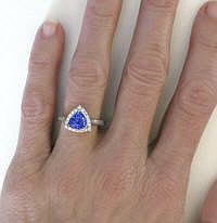 Trillion Diamond Halo Ring Setting with Tanzanite in 14k white gold