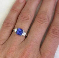 Cushion Tanzanite and Diamond Engagement Rings in 14k white gold