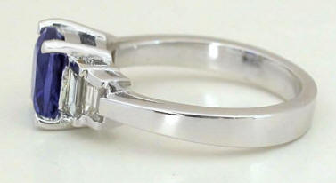 Natural Cushion Cut AAA Tanzanite Ring with Baguette Diamonds set in 14k white gold for sale