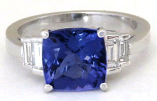 Cushion cut tanzanite (aaa grade) (highest grade) band ring in 14k white gold