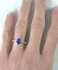 Rose Gold Tanzanite Ring - Genuine Tanzanite with Diamond Halo Mounting
