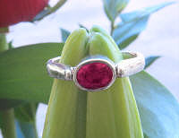 Bezel Set Natural Rubellite (Red Toumaline) Ring in 14k white gold for sale