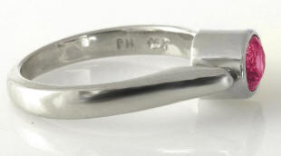 Bezel Set East West Set Rubellite (Red Toumaline) Ring in 14k white gold