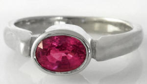 Bezel Set Rubellite (Red Toumaline) Ring in 14k white gold