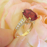 5 carat Oval Pink Tourmaline and Real  Diamond Ring in 14k yellow gold