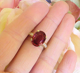 Large 5 carat Natural Tourmaline and Diamond Ring in 14k yellow gold for sale
