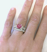 Pink Tourmaline and Diamond Engagement Ring and Wedding Band
