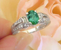 Oval Sea Foam Natural Green Tourmaline Ring with split shank in real 14k white gold