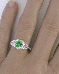 Pink Sapphire and Green Tourmaline Rings in 14k