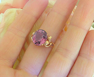 Large 5 carat Rose Gold Oval Natural Pink Tourmaline Ring