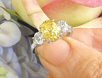 Three Stone Natural Unheated Untreated Yellow and White Sapphire Engagement Ring in 14k white gold