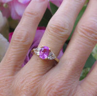Unheated Natural Pink and White Sapphire Engagement Ring with a plain 14k yellow gold band for sale