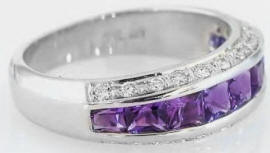 Amethyst Diamond Wedding Ring in 14k in 14k white gold