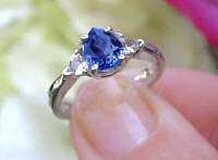 Natural Sri Lankan Ceylon Pear Blue Sapphire and Genuine Trillion White Sapphire Ring in 14k white gold for sale