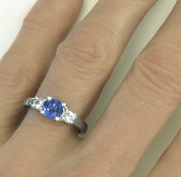 Three Stone Round Sapphire Wedding Rings in 14k white gold