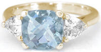 Cushion Cut Aquamarine Rings in Gold in 14k yellow gold